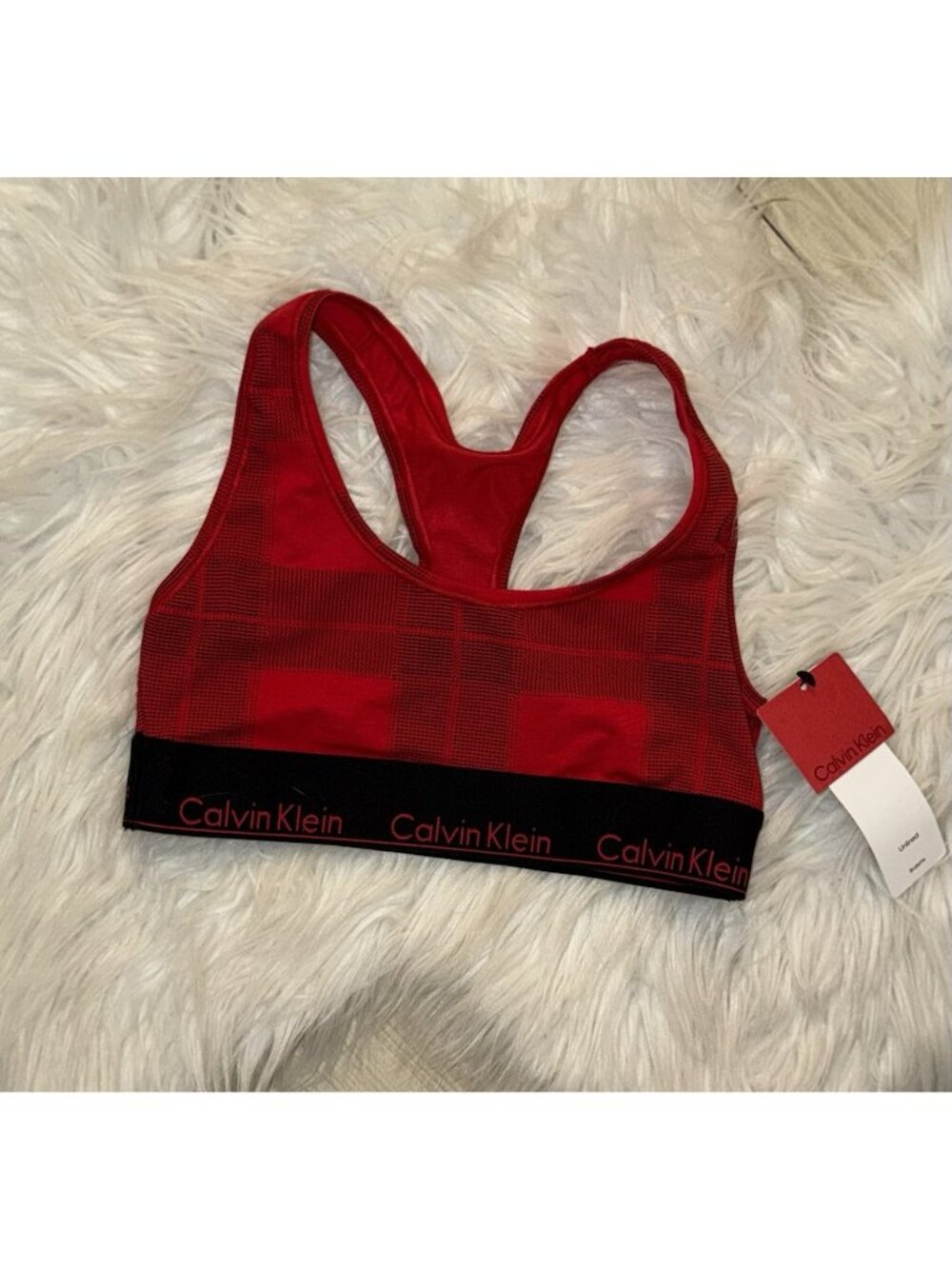Calvin Klein F3785 Womens Modern Cotton Bralette Bra Exact Red Plaid S Small